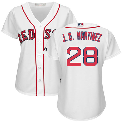 Red Sox #28 J. D. Martinez White Home Women's Stitched MLB Jersey - Click Image to Close